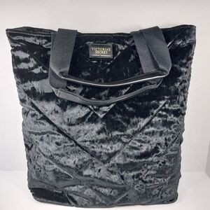 VICTORIAS SECRET CRUSHED VELVET LOGO WEEKENDER TOTE BEACH BOOK BAG BLACK NWT